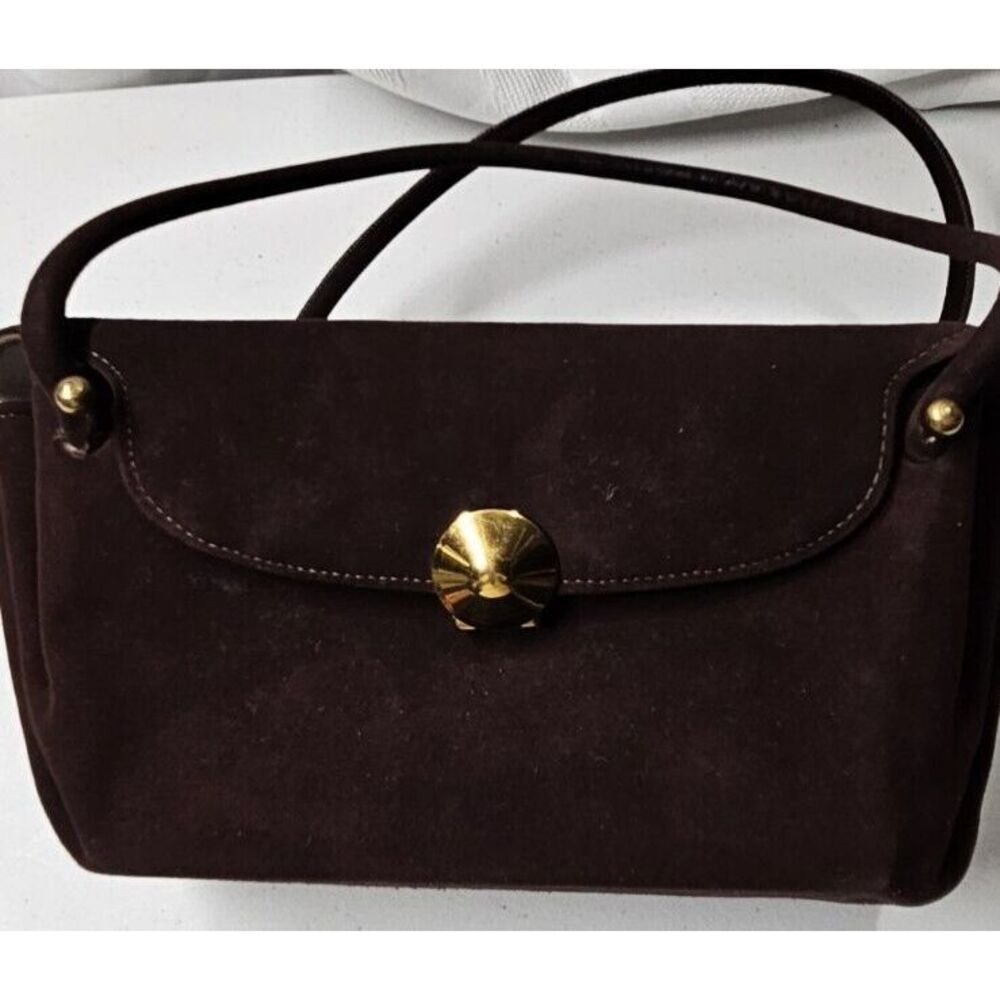 Vintage dark brown Square basket Evening Bag Velvety Ultrasuede double handles